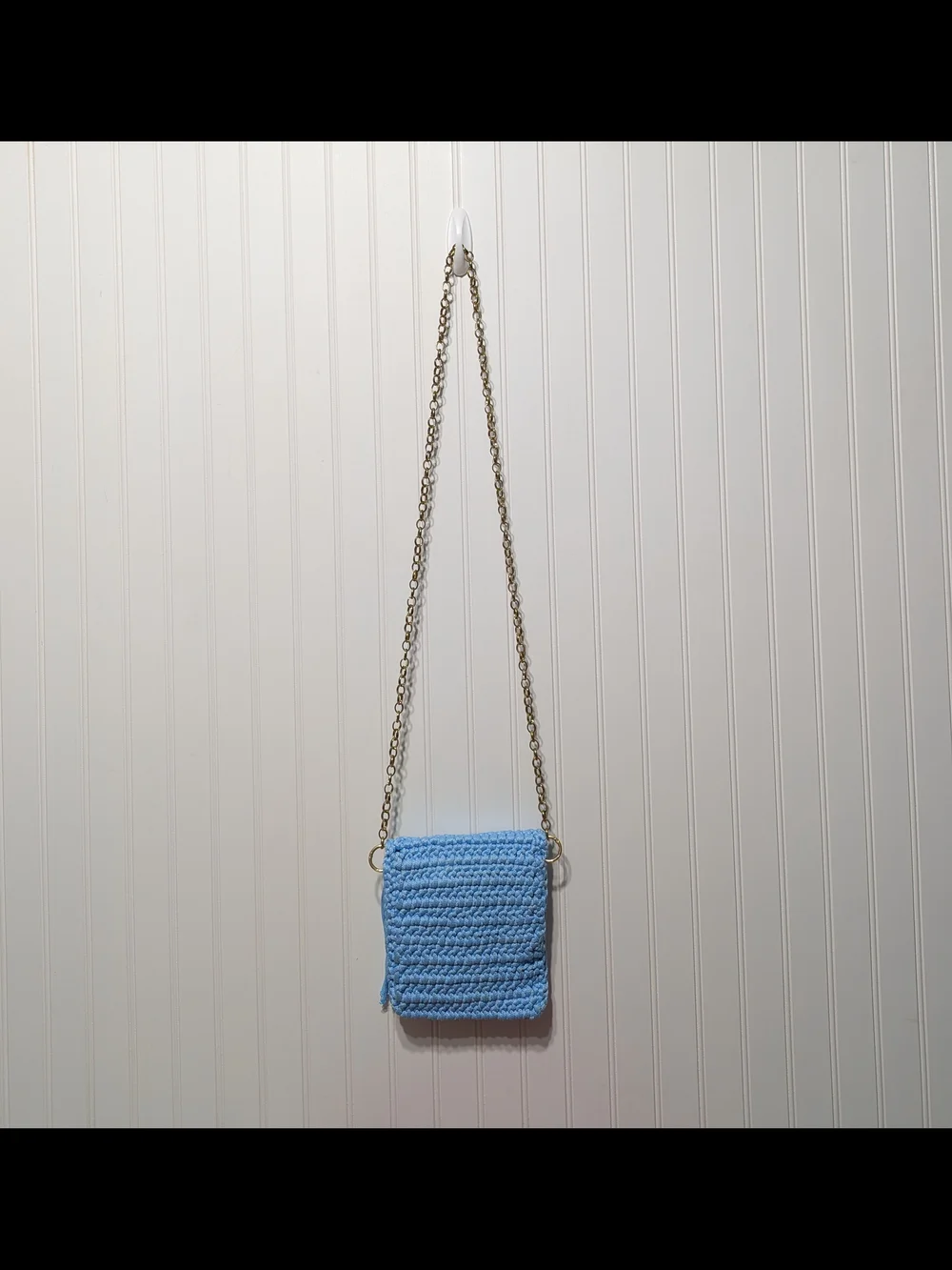 Handmade Light Blue Crochet Crossbody Bag with Tassel